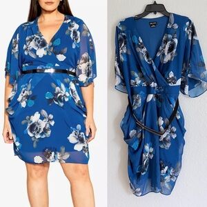 City Chic Plus Size Blue Floral Mini Dress